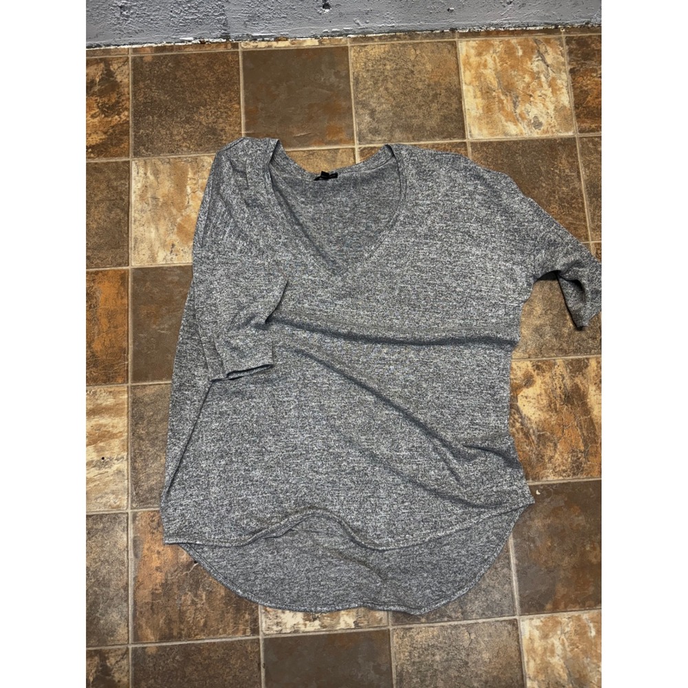 Express Womens Gray‎ Marl Knit V-Neck Oversized Top Large Heathered Gray